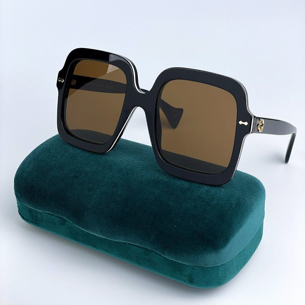 NEW Gucci GG1241S 001 Black Brown Oversized Square Women Sunglasses - Picture 2 of 13